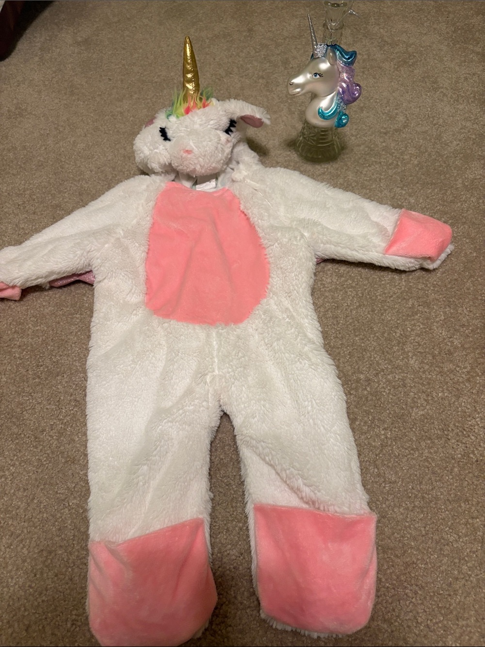 Unicorn 2 lot bundle Halloween Costume Jumpsuit & NWT Xmas Ornament Sz: 0 - 6 M